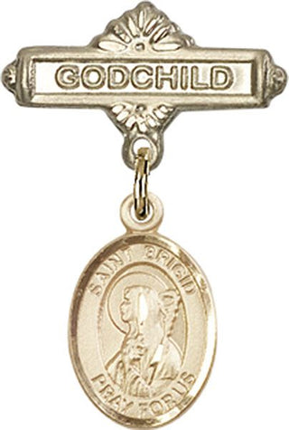 14kt Gold Godchild St. Brigid of Ireland Baby Badge - Engravable