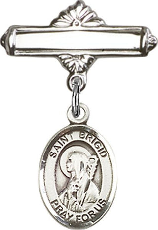 Sterling Silver Polished Badge Pin St. Brigid of Ireland Baby Badge - Engravable