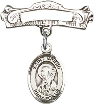 Sterling Silver Badge Pin St. Brigid of Ireland Baby Badge - Engravable