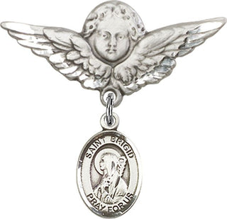 Sterling Silver Large Angel w/Wings St. Brigid of Ireland Baby Badge - Engravable