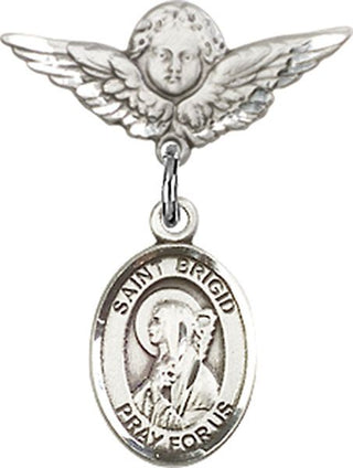Sterling Silver Small Angel w/Wings St. Brigid of Ireland Baby Badge - Engravable