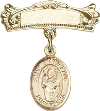 14kt Gold Badge Pin St. Stanislaus Baby Badge - Engravable