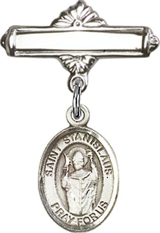 Sterling Silver Polished Badge Pin St. Stanislaus Baby Badge - Engravable