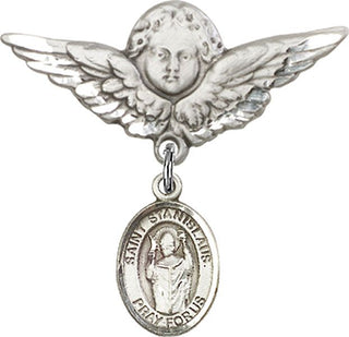 Sterling Silver Large Angel w/Wings St. Stanislaus Baby Badge - Engravable