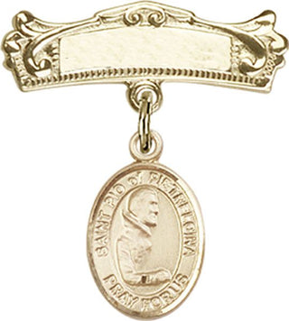 14kt Gold Badge Pin St. Pio of Pietrelcina Baby Badge - Engravable