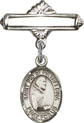 Sterling Silver Polished Badge Pin St. Pio of Pietrelcina Baby Badge - Engravable