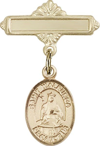14kt Gold Filled Polished Badge Pin St. Walburga Baby Badge - Engravable