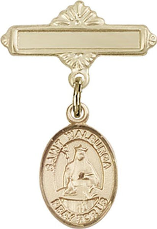 14kt Gold Polished Badge Pin St. Walburga Baby Badge - Engravable