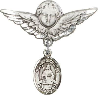 Sterling Silver Large Angel w/Wings St. Walburga Baby Badge - Engravable