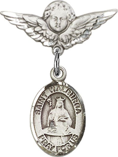 Sterling Silver Small Angel w/Wings St. Walburga Baby Badge - Engravable