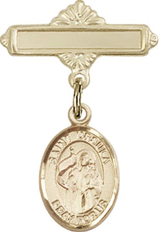 14kt Gold Filled Polished Badge Pin St. Ursula Baby Badge - Engravable