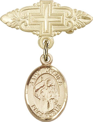 14kt Gold Filled Badge Pin With Cross St. Ursula Baby Badge - Engravable