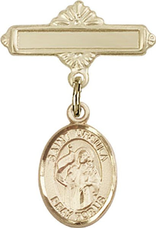 14kt Gold Polished Badge Pin St. Ursula Baby Badge - Engravable