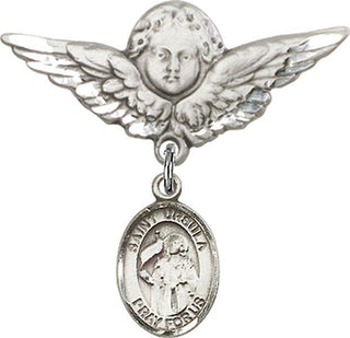 Sterling Silver Large Angel w/Wings St. Ursula Baby Badge - Engravable