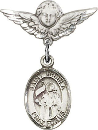Sterling Silver Small Angel w/Wings St. Ursula Baby Badge - Engravable