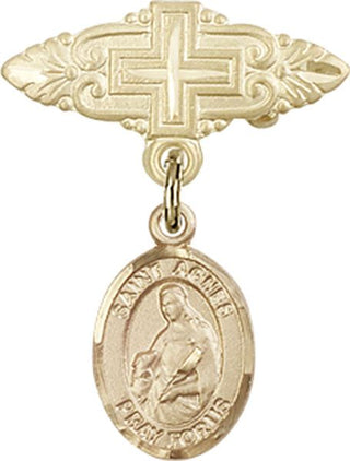 14kt Gold Filled Badge Pin With Cross St. Agnes of Rome Baby Badge - Engravable