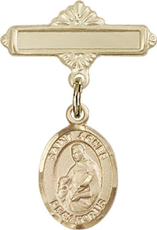 14kt Gold Polished Badge Pin St. Agnes of Rome Baby Badge - Engravable