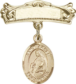 14kt Gold Badge Pin St. Agnes of Rome Baby Badge - Engravable