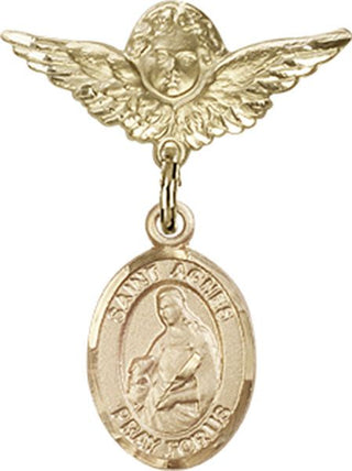 14kt Gold Small Angel w/Wings St. Agnes of Rome Baby Badge - Engravable