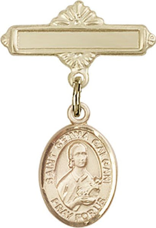 14kt Gold Polished Badge Pin St. Gemma Galgani Baby Badge - Engravable