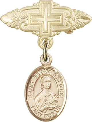 14kt Gold Badge Pin With Cross St. Gemma Galgani Baby Badge - Engravable