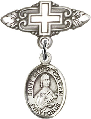 Sterling Silver Badge Pin With Cross St. Gemma Galgani Baby Badge - Engravable