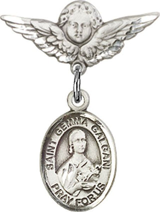 Sterling Silver Small Angel w/Wings St. Gemma Galgani Baby Badge - Engravable