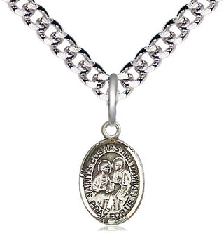 Pewter Saints Cosmas & Damian Medal Religious and Catholic Jewelry Engraved Catholic Saint Jewelry
