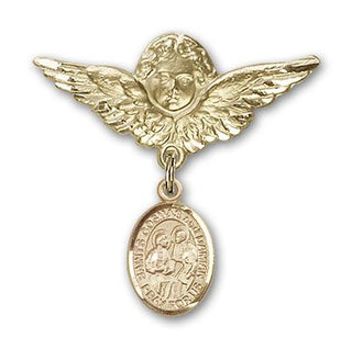 14kt Gold Filled Large Angel w/Wings Sts. Cosmas & Damian Baby Badge - Engravable