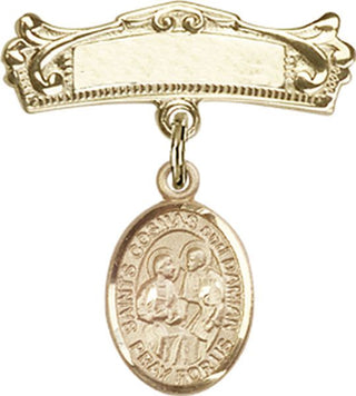 14kt Gold Badge Pin Sts. Cosmas & Damian Baby Badge - Engravable