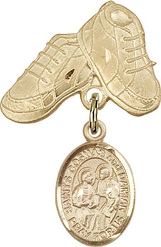 14kt Gold Baby Boots Sts. Cosmas & Damian Baby Badge - Engravable