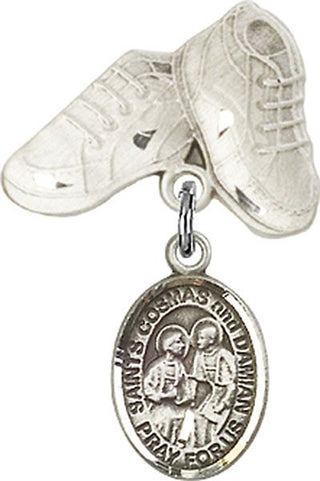 Sterling Silver Baby Boots Sts. Cosmas & Damian Baby Badge - Engravable