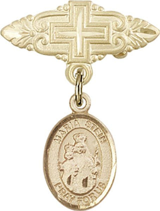 14kt Gold Badge Pin With Cross Maria Stein Baby Badge - Engravable