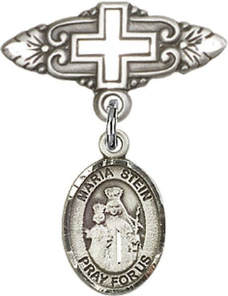 Sterling Silver Badge Pin With Cross Maria Stein Baby Badge - Engravable