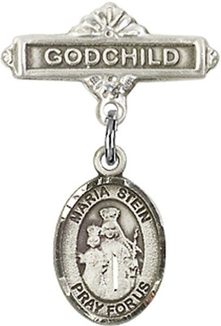Sterling Silver Godchild Maria Stein Baby Badge - Engravable