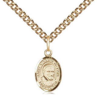 14kt Gold Saint Vincent de Paul Medal Engraved Catholic Saint Jewelry