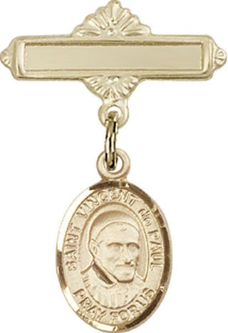 14kt Gold Filled Polished Badge Pin St. Vincent de Paul Baby Badge - Engravable