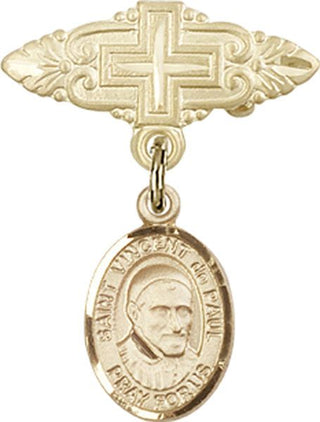 14kt Gold Filled Badge Pin With Cross St. Vincent de Paul Baby Badge - Engravable