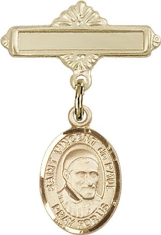 14kt Gold Polished Badge Pin St. Vincent de Paul Baby Badge - Engravable