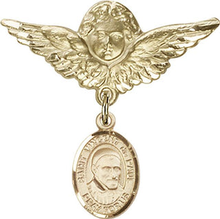14kt Gold Large Angel w/Wings St. Vincent de Paul Baby Badge - Engravable