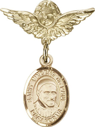 14kt Gold Small Angel w/Wings St. Vincent de Paul Baby Badge - Engravable