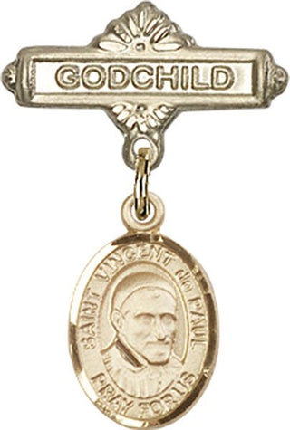 14kt Gold Godchild St. Vincent de Paul Baby Badge - Engravable
