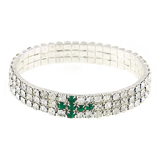 Silver-Tone Green Rhinestone Cross Stretch Bracelet