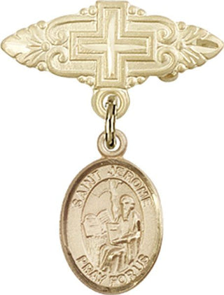 14kt Gold Filled Badge Pin With Cross St. Jerome Baby Badge - Engravable