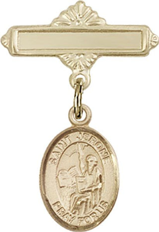 14kt Gold Polished Badge Pin St. Jerome Baby Badge - Engravable