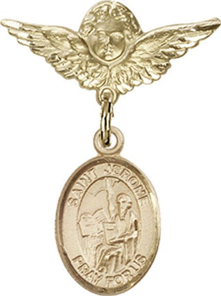 14kt Gold Small Angel w/Wings St. Jerome Baby Badge - Engravable