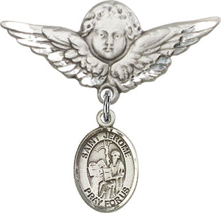 Sterling Silver Large Angel w/Wings St. Jerome Baby Badge - Engravable