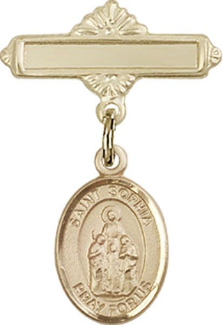 14kt Gold Filled Polished Badge Pin St. Sophia Baby Badge - Engravable
