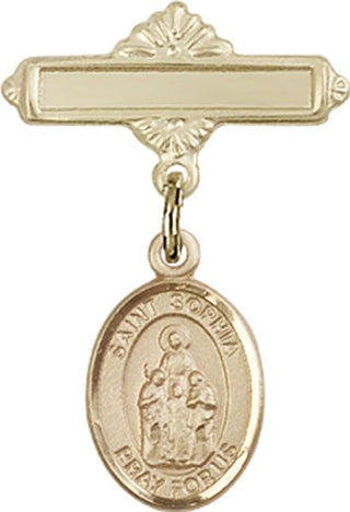 14kt Gold Polished Badge Pin St. Sophia Baby Badge - Engravable