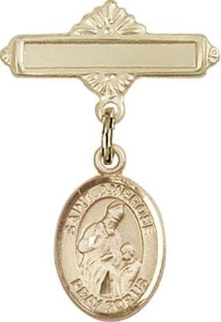 14kt Gold Filled Polished Badge Pin St. Ambrose Baby Badge - Engravable